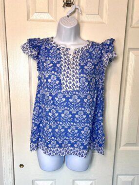 Vineyard Vines Floral Baby Doll Ruffle Sleeve Lightweight Blouse Size Small